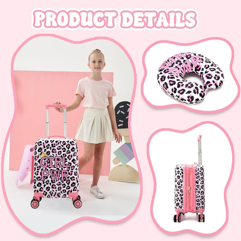 Esteemly Kid's Luggage Set 2 Piece Suitcase Set 16" Hardside Luggage with Spinner Wheels Girls Carry on Toddler Travel Rolling Suitcase with Neck Pillow Airline Approved - Image 4